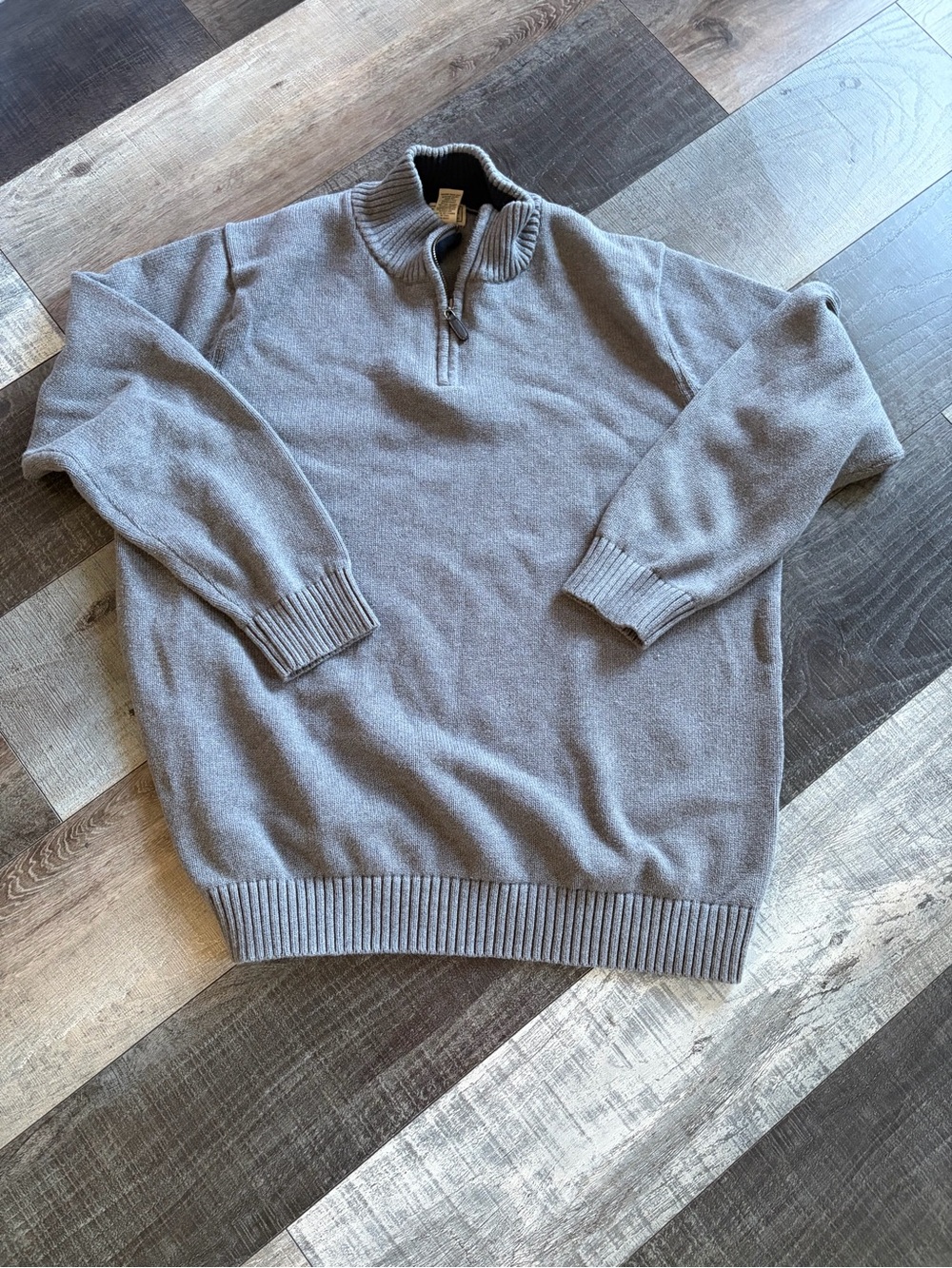 L.L.Bean Men XXL Tall Gray Cotton Quarter Zip Sweater 2XLT